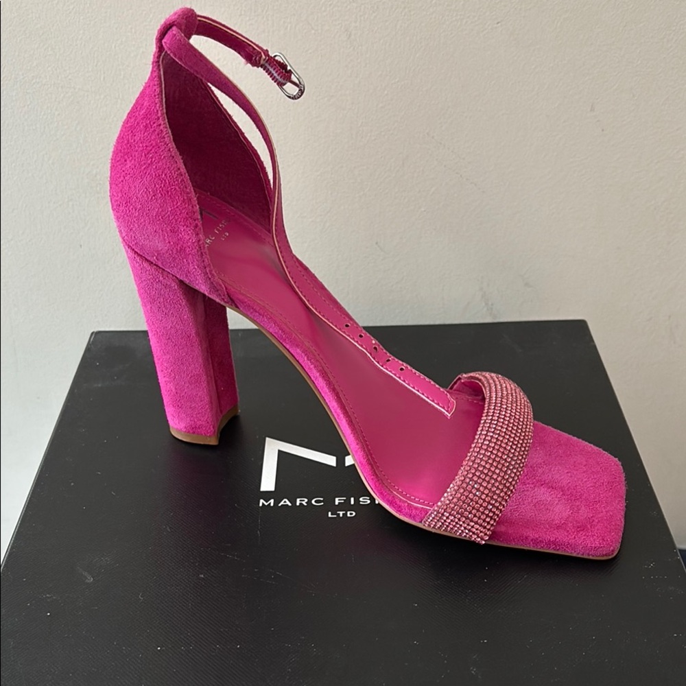 Marc Fisher Fuchsia Suede Heels with Ankle Strap